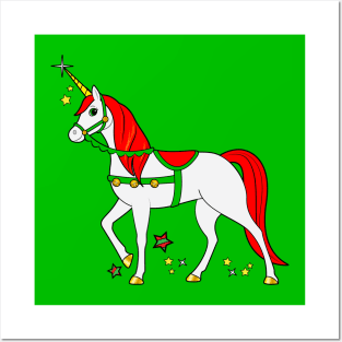 Christmas Unicorn with Decorated Bridle and Saddle Posters and Art